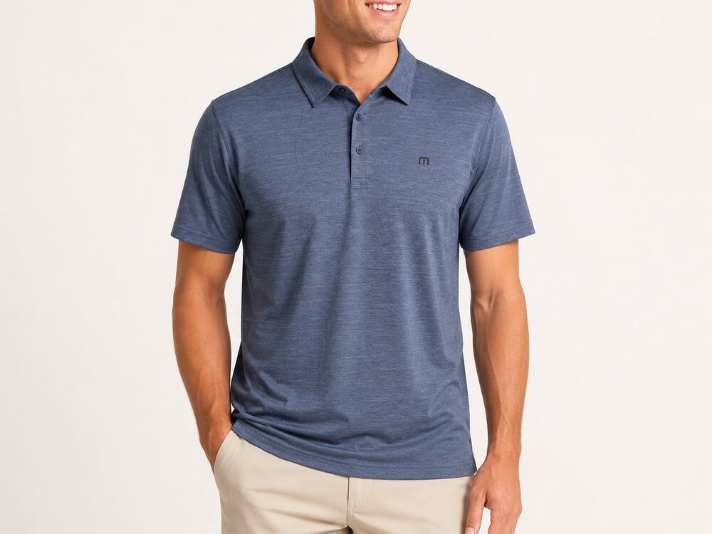TravisMathew The Heater Polo Shirt Men’s 2XL Blue Heather Performance Golf NWT